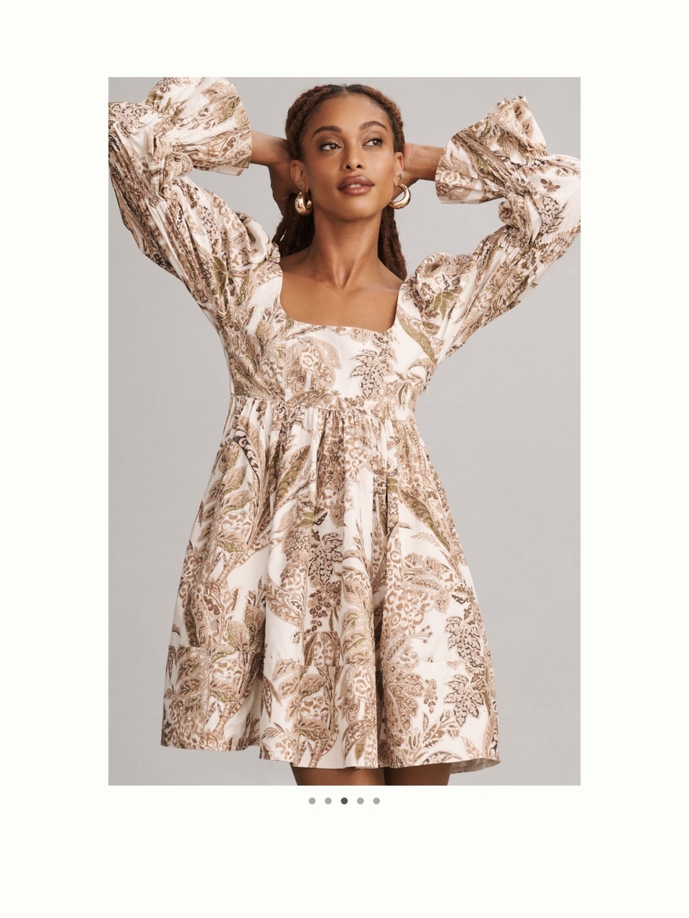 Pilcro Cream and Brown Paisley Square-Neck Mini Dress